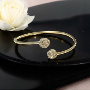 Gold Tone Crystal Pave Ball Cuff Bracelet